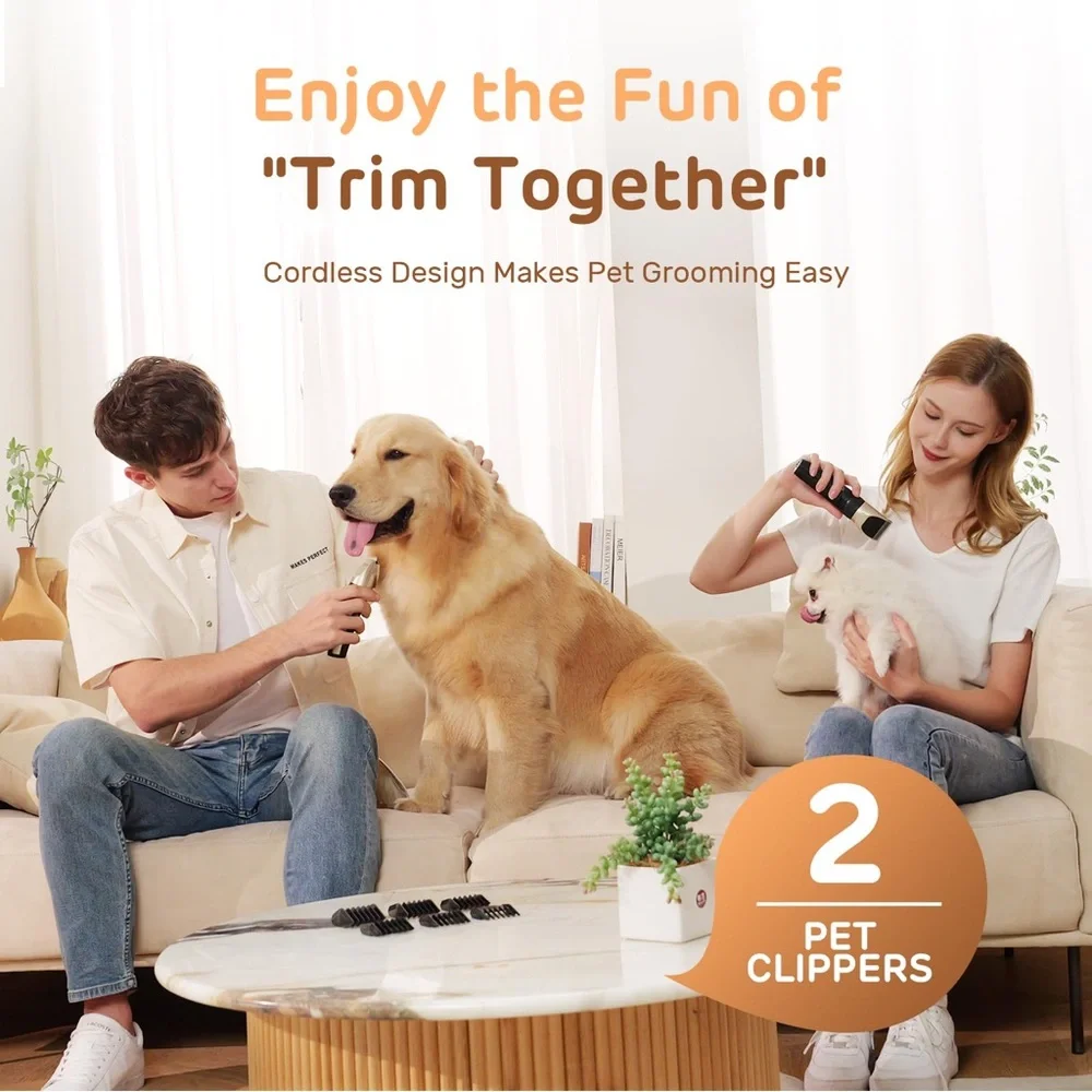 NIB~ TWO Dog/Cat Electric Clippers Grooming Kit Low Noise Rechargeable Cordless